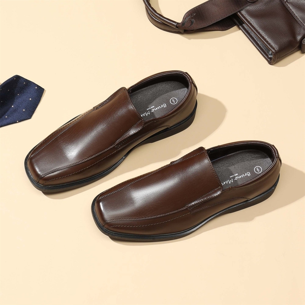 Men's Classic Square Toe PU Leather Loafers - DARK BROWN - 8